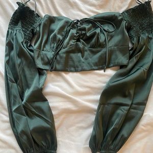 Green off the shoulder satin top